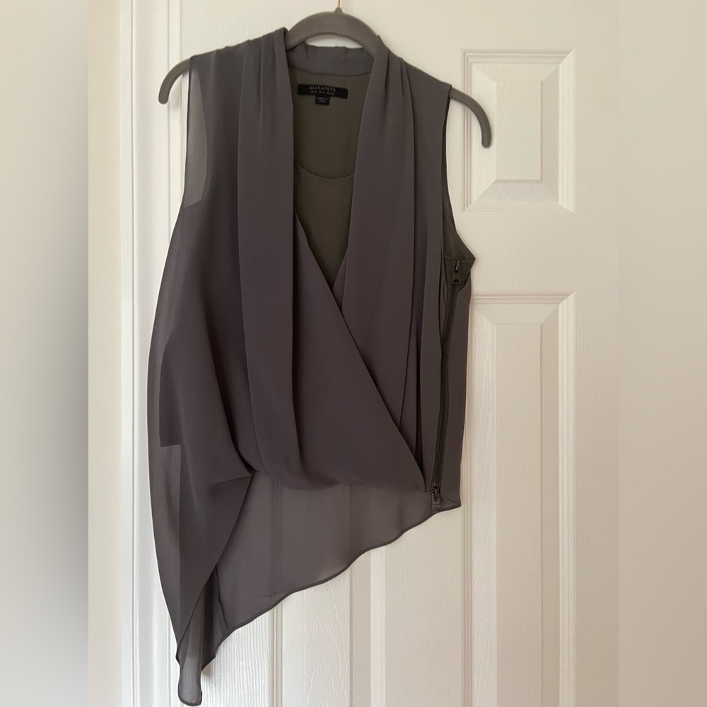 All Saints Beige/Grey Top - Size Us 4